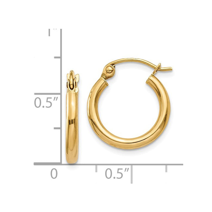 14K Yellow Gold Hoop Earrings 2mm (2/3 inch Length) Image 3