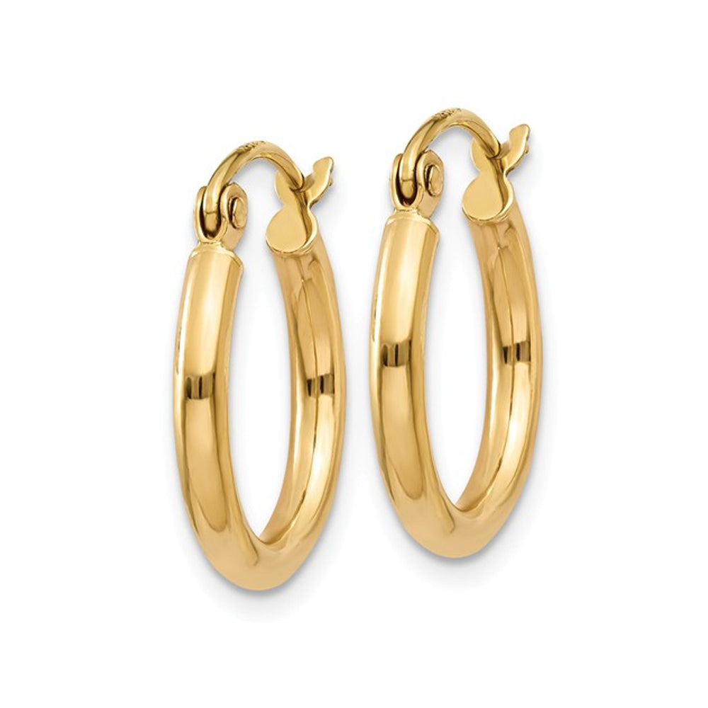 14K Yellow Gold Hoop Earrings 2mm (2/3 inch Length) Image 4