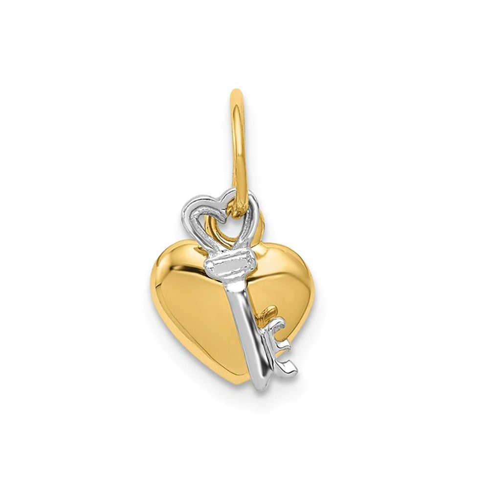 Heart and Key Pendant Necklace in 14K Yellow and White Gold with Chain Image 2