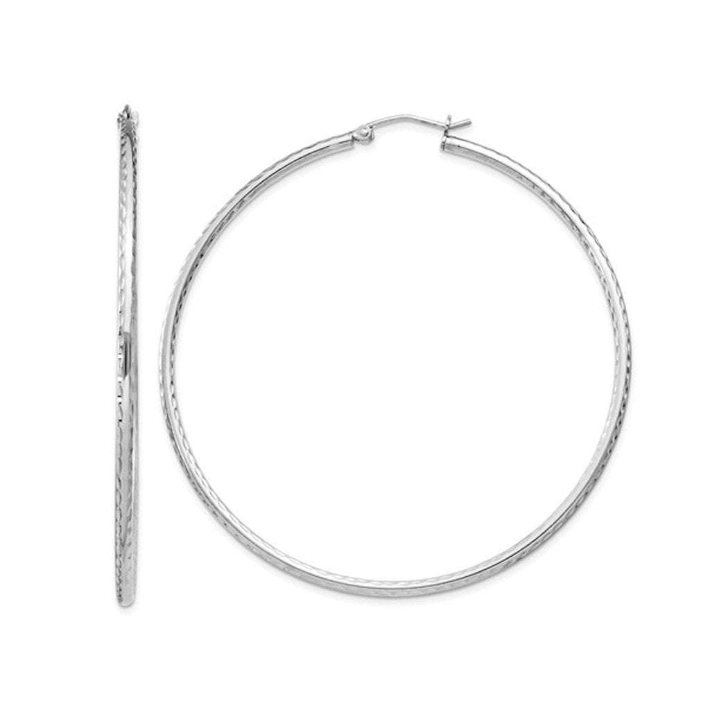 Extra Large Diamond Cut Hoop Earrings in Sterling Silver 2 1/2Inch (2.0mm) Image 1