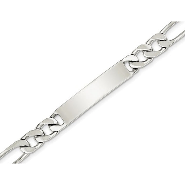 Mens Engraveable Polished Figaro Link ID Bracelet in Sterling Silver 8.5 Inches Image 1