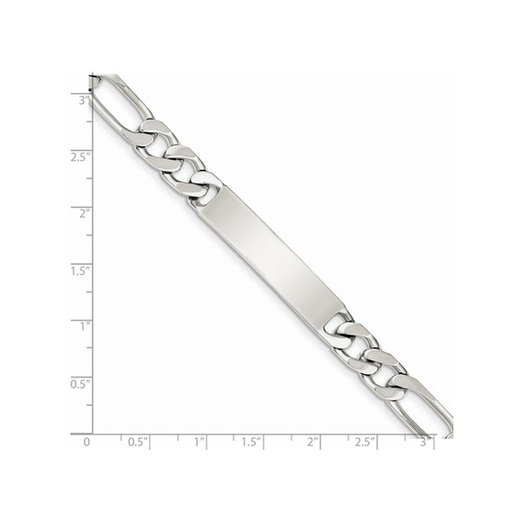 Mens Engraveable Polished Figaro Link ID Bracelet in Sterling Silver 8.5 Inches Image 2