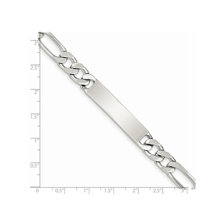 Mens Engraveable Polished Figaro Link ID Bracelet in Sterling Silver 8.5 Inches Image 2