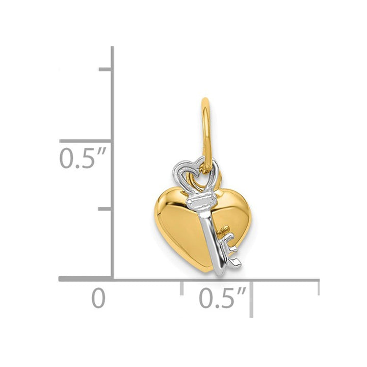 Heart and Key Pendant Necklace in 14K Yellow and White Gold with Chain Image 4