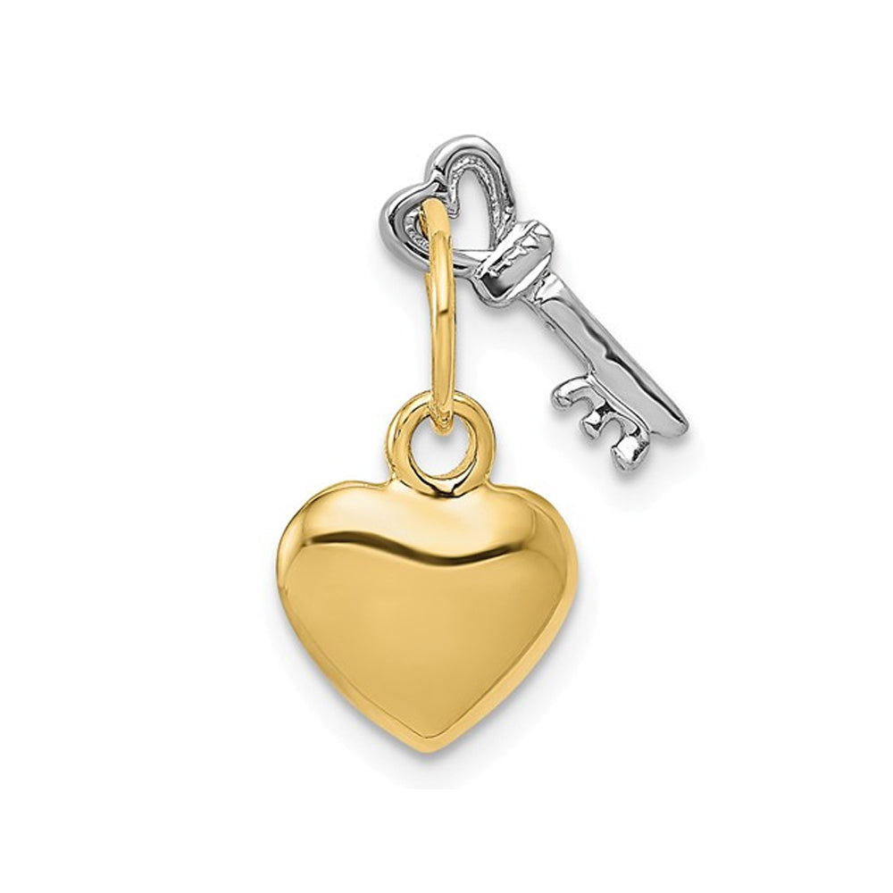 Heart and Key Pendant Necklace in 14K Yellow and White Gold with Chain Image 4