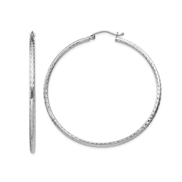 Large Diamond Cut Hoop Earrings in Sterling Silver 2 Inch (2.0mm) Image 1