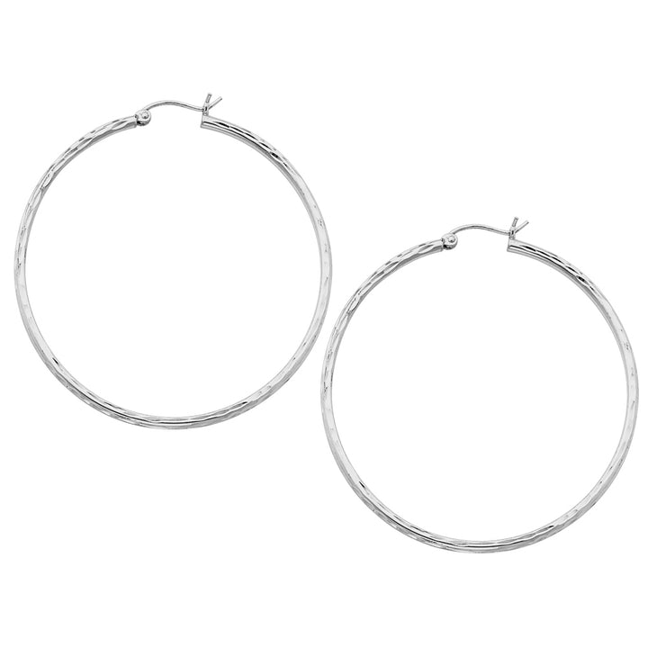 Large Diamond Cut Hoop Earrings in Sterling Silver 2 Inch (2.0mm) Image 2