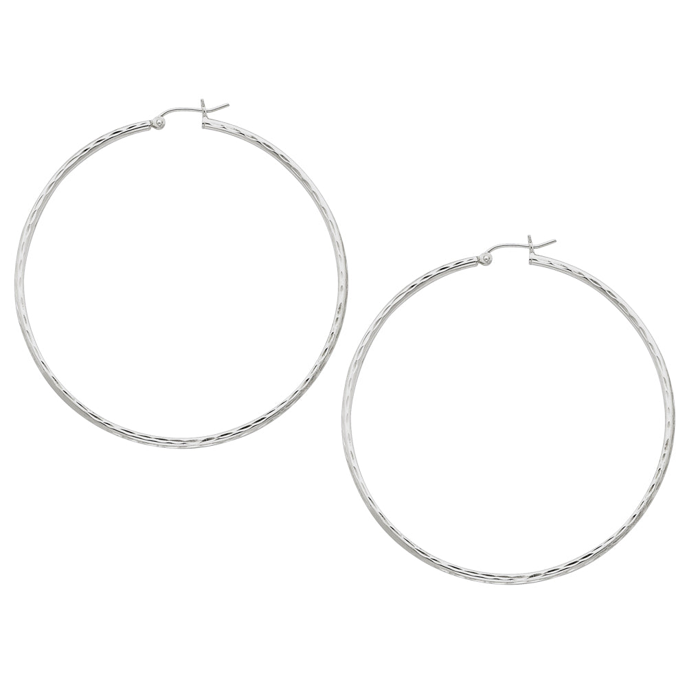 Extra Large Diamond Cut Hoop Earrings in Sterling Silver 2 1/2Inch (2.0mm) Image 2