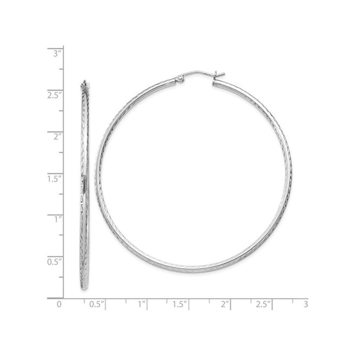 Extra Large Diamond Cut Hoop Earrings in Sterling Silver 2 1/2Inch (2.0mm) Image 3