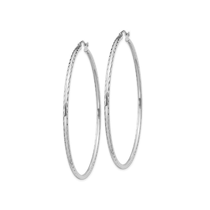 Extra Large Diamond Cut Hoop Earrings in Sterling Silver 2 1/2Inch (2.0mm) Image 4