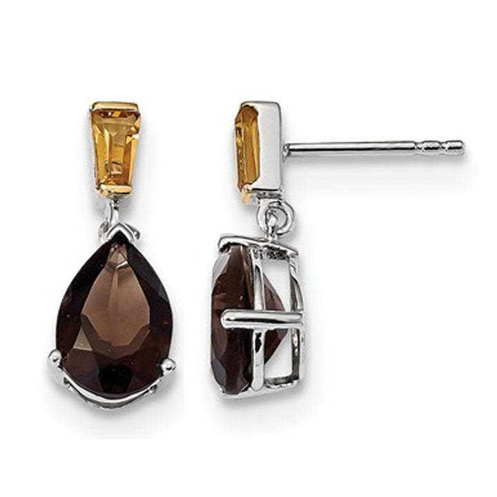 Smoky Quartz and Citrine Earrings 3.00 Carats (ctw) in Sterling Silver with 14K Accents Image 1