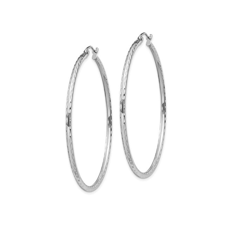 Large Diamond Cut Hoop Earrings in Sterling Silver 2 Inch (2.0mm) Image 3