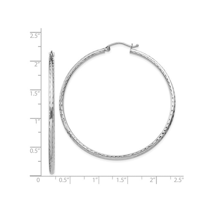 Large Diamond Cut Hoop Earrings in Sterling Silver 2 Inch (2.0mm) Image 4