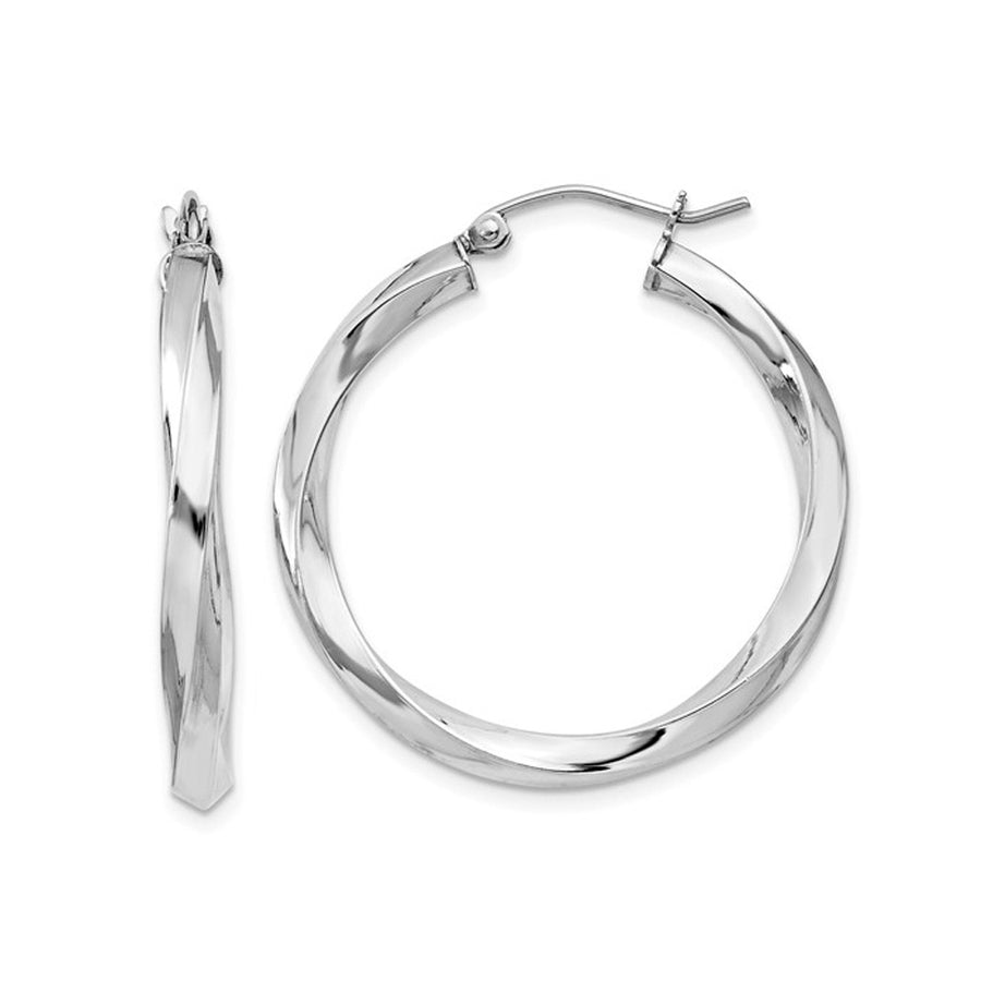Sterling Silver Twisted Hoop Earrings 1 1/4 inch (3.00mm Thick) Image 1