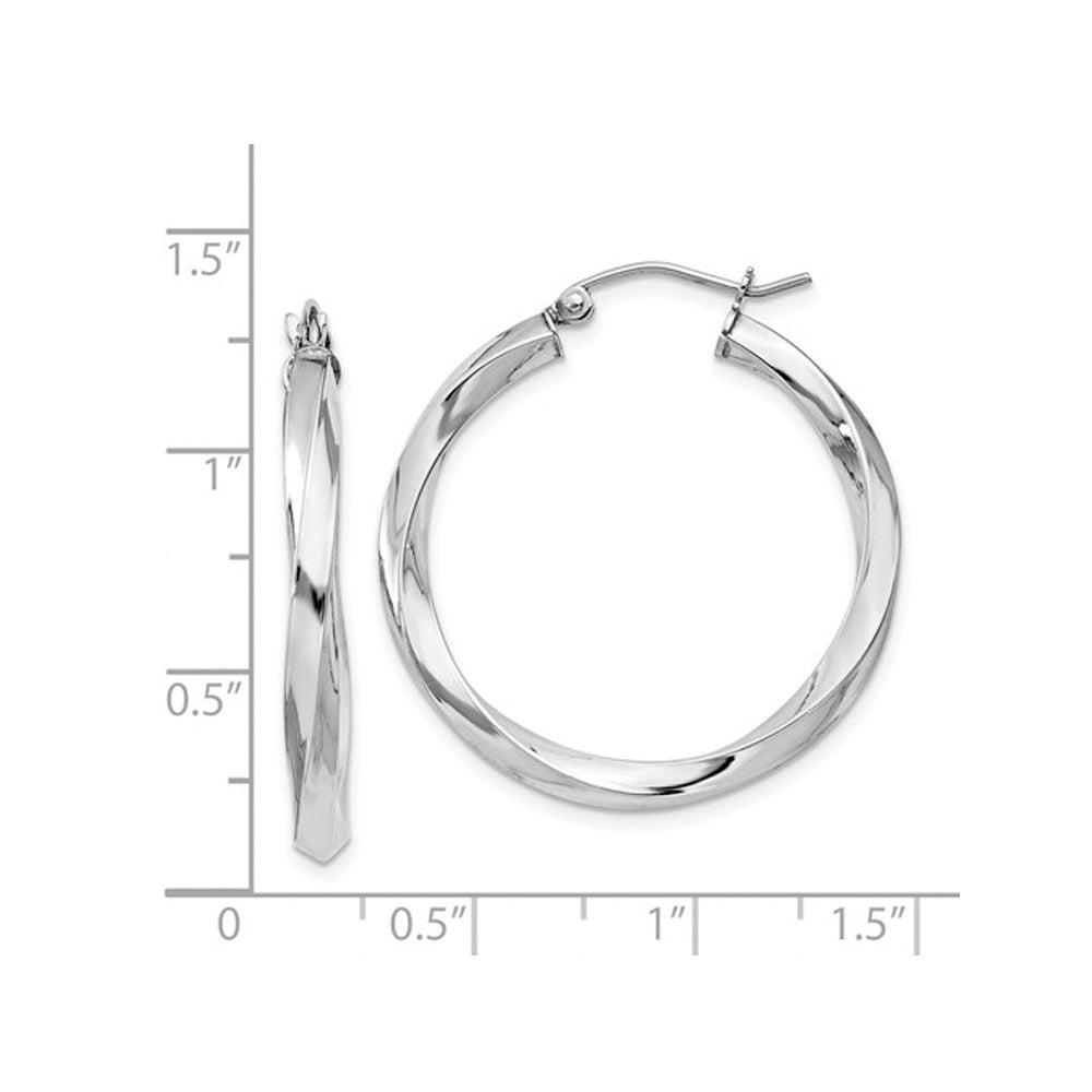 Sterling Silver Twisted Hoop Earrings 1 1/4 inch (3.00mm Thick) Image 2