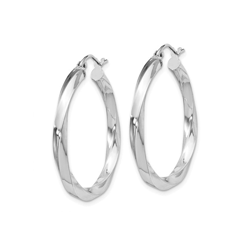 Sterling Silver Twisted Hoop Earrings 1 1/4 inch (3.00mm Thick) Image 3