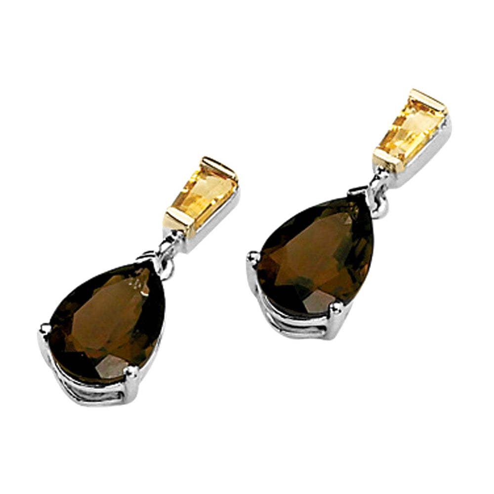 Smoky Quartz and Citrine Earrings 3.00 Carats (ctw) in Sterling Silver with 14K Accents Image 2