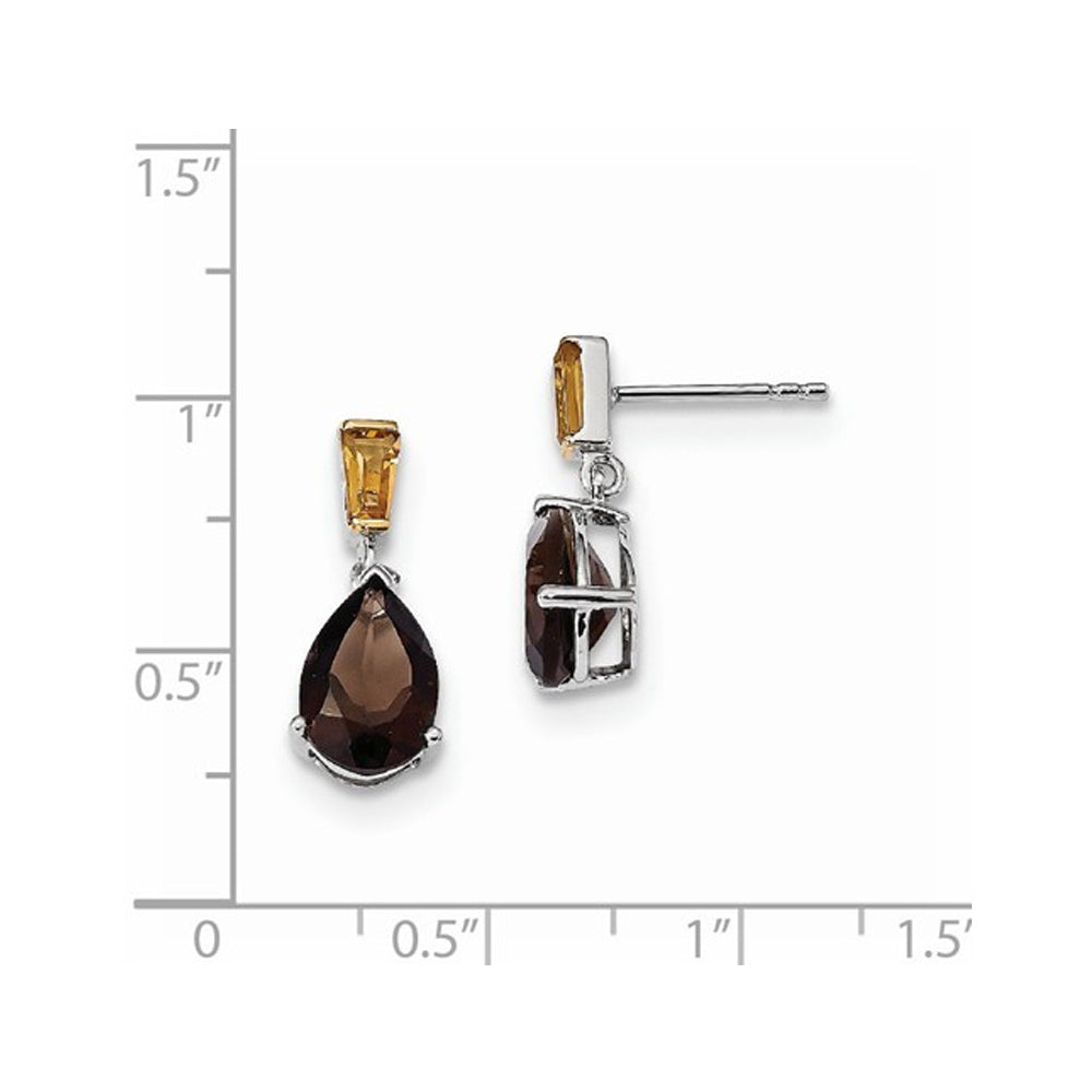 Smoky Quartz and Citrine Earrings 3.00 Carats (ctw) in Sterling Silver with 14K Accents Image 3