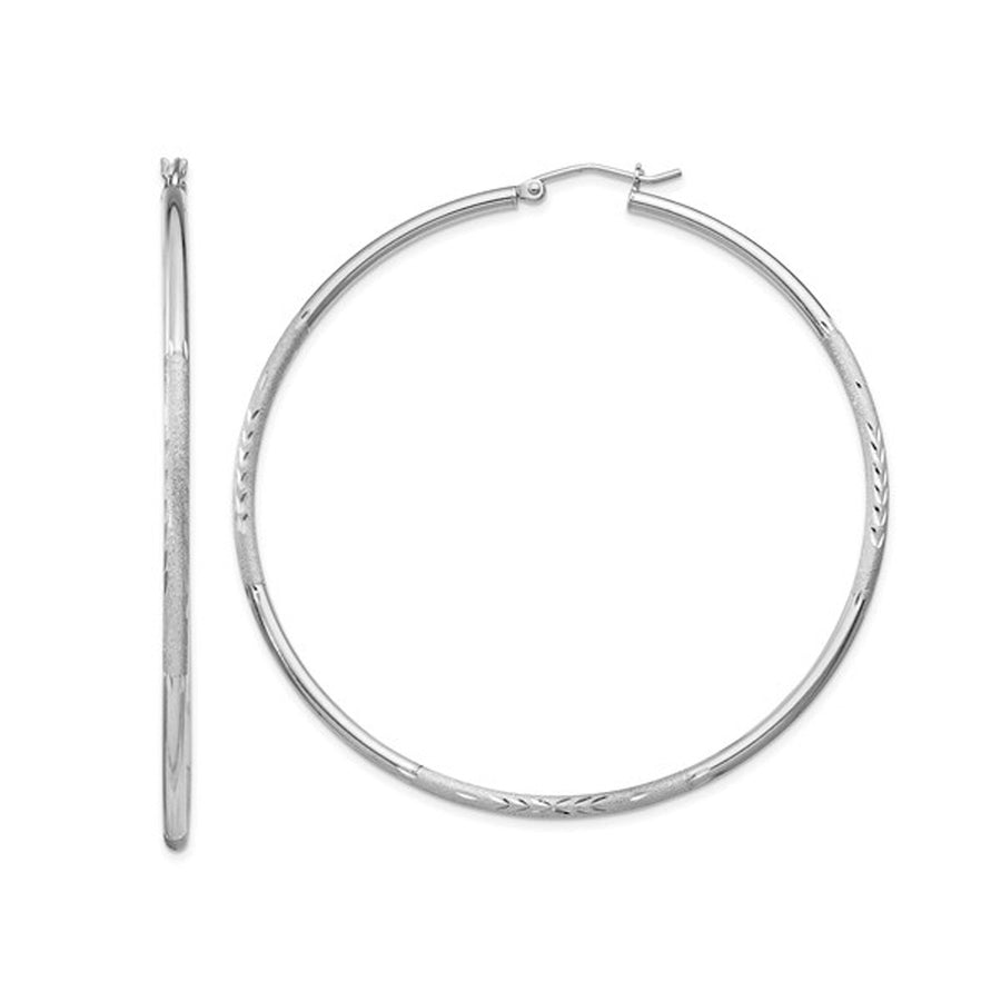 Extra Large Satin and Diamond Cut Hoop Earrings in Sterling Silver 2 1/2 Inch (2.0mm) Image 1