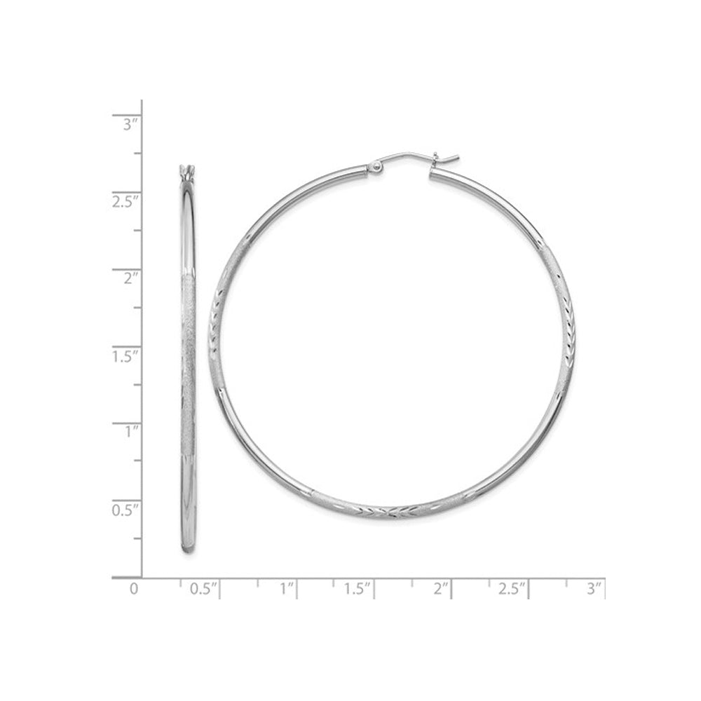 Extra Large Satin and Diamond Cut Hoop Earrings in Sterling Silver 2 1/2 Inch (2.0mm) Image 2