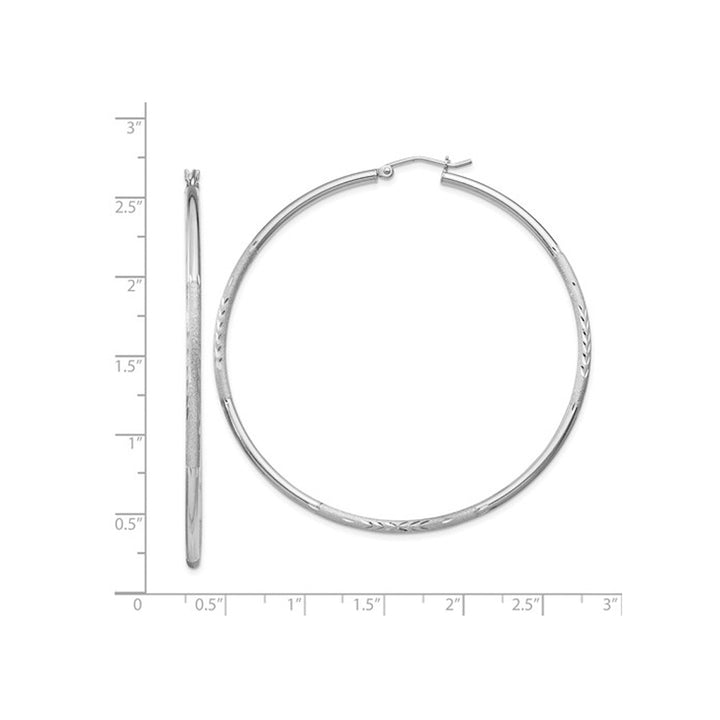 Extra Large Satin and Diamond Cut Hoop Earrings in Sterling Silver 2 1/2 Inch (2.0mm) Image 2