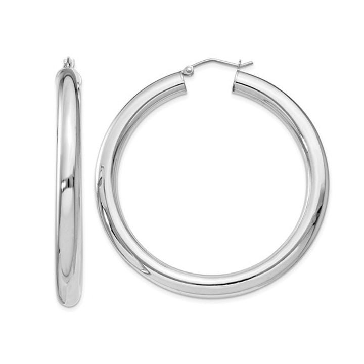 Large Hoop Earrings in Sterling Silver 2 Inch (5.0mm) Image 1