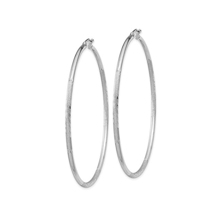 Extra Large Satin and Diamond Cut Hoop Earrings in Sterling Silver 2 1/2 Inch (2.0mm) Image 3