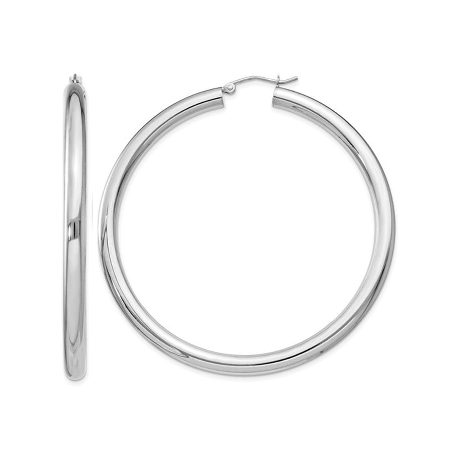 Extra Large Hoop Earrings in Sterling Silver 2 1/2 Inch (4.0mm) Image 1