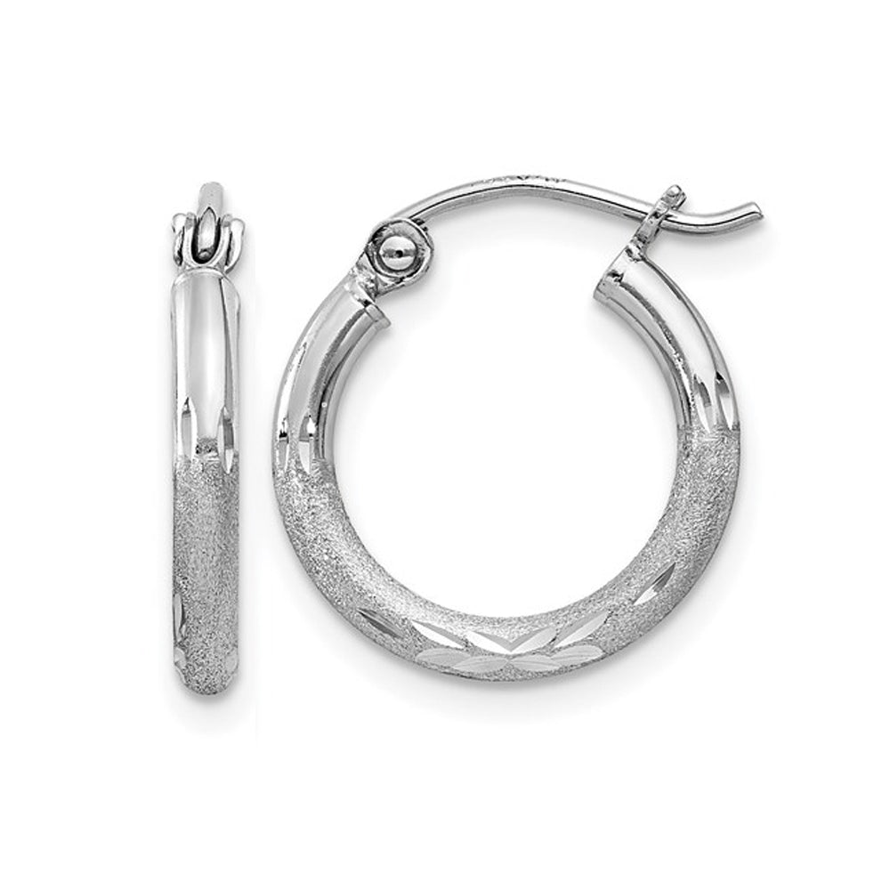 Extra Small Satin and Diamond Cut Hoop Earrings in Sterling Silver 1/2 Inch (2.0mm) Image 1