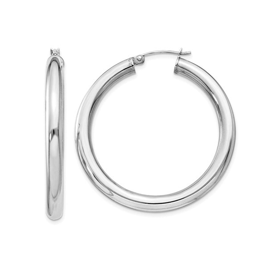 Sterling Silver Medium Hoop Earrings 1 1/2 Inch (4.0mm) Image 1