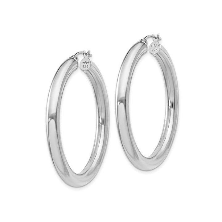 Sterling Silver Medium Hoop Earrings 1 1/2 Inch (4.0mm) Image 2