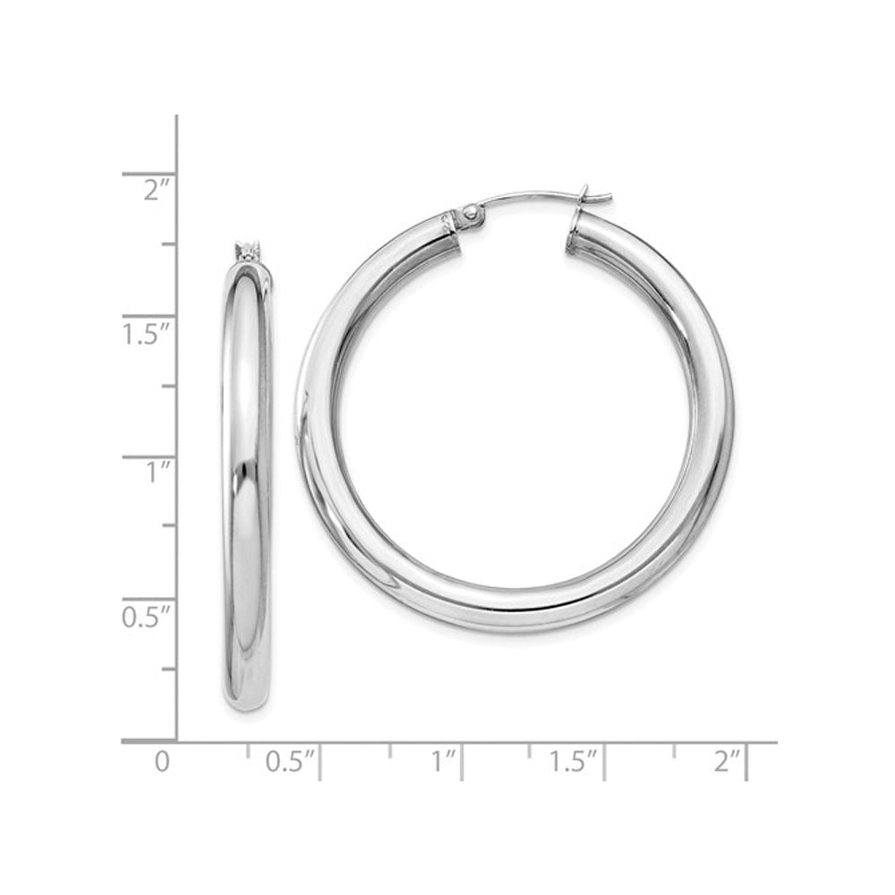 Sterling Silver Medium Hoop Earrings 1 1/2 Inch (4.0mm) Image 3