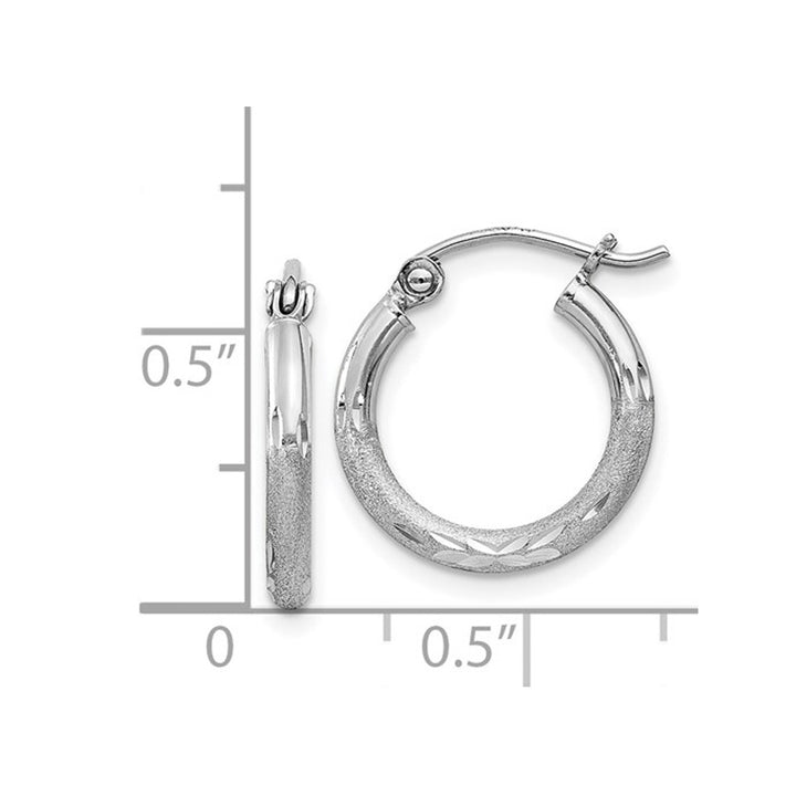 Extra Small Satin and Diamond Cut Hoop Earrings in Sterling Silver 1/2 Inch (2.0mm) Image 2