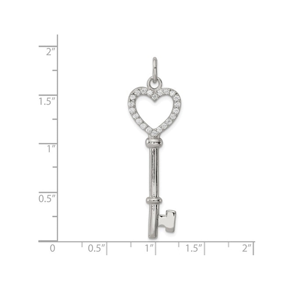 Synthetic Cubic Zirconia (CZ) Heart and Key Pendant Necklace in Sterling Silver with Chain Image 2