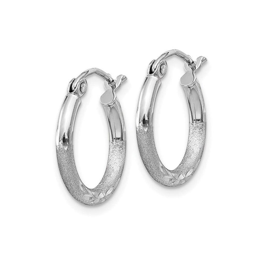 Extra Small Satin and Diamond Cut Hoop Earrings in Sterling Silver 1/2 Inch (2.0mm) Image 3