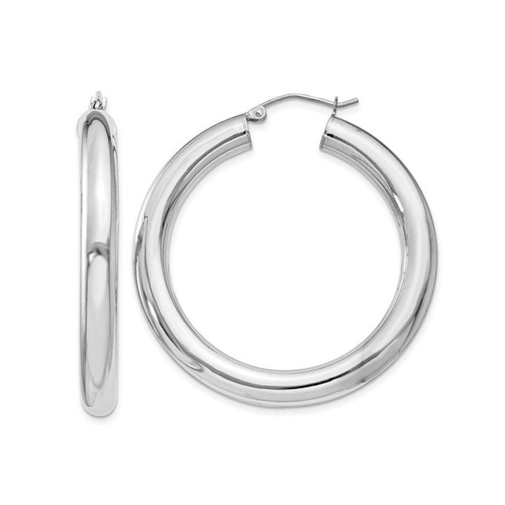 Sterling Silver Medium Hoop Earrings 1 1/2 Inch (5.0mm) Image 1