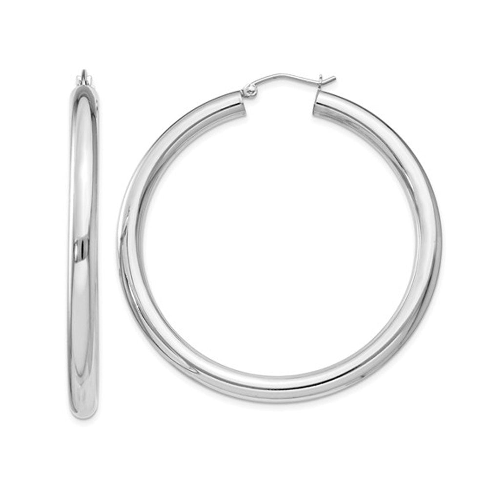 Large Hoop Earrings in Sterling Silver 2 Inch (4.0mm) Image 1