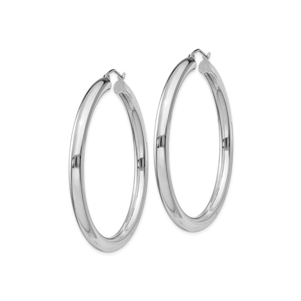 Large Hoop Earrings in Sterling Silver 2 Inch (4.0mm) Image 2