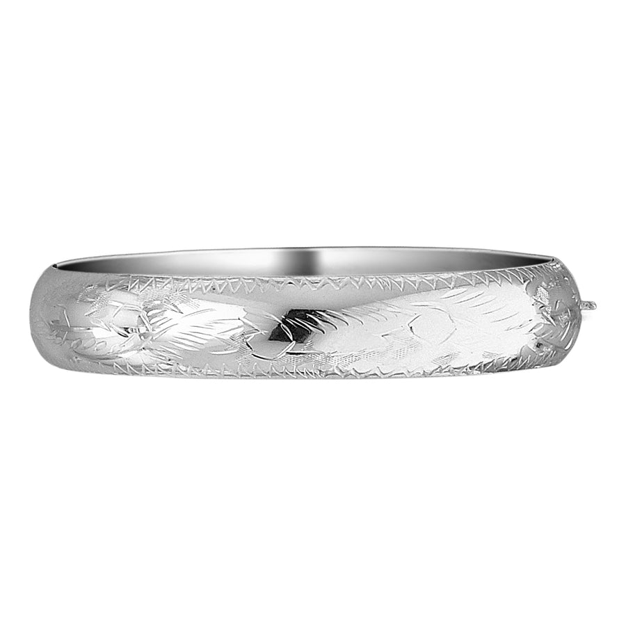 Sterling Silver Rhodium Plated Fancy Hinged Bangle (12.0mm) Image 1