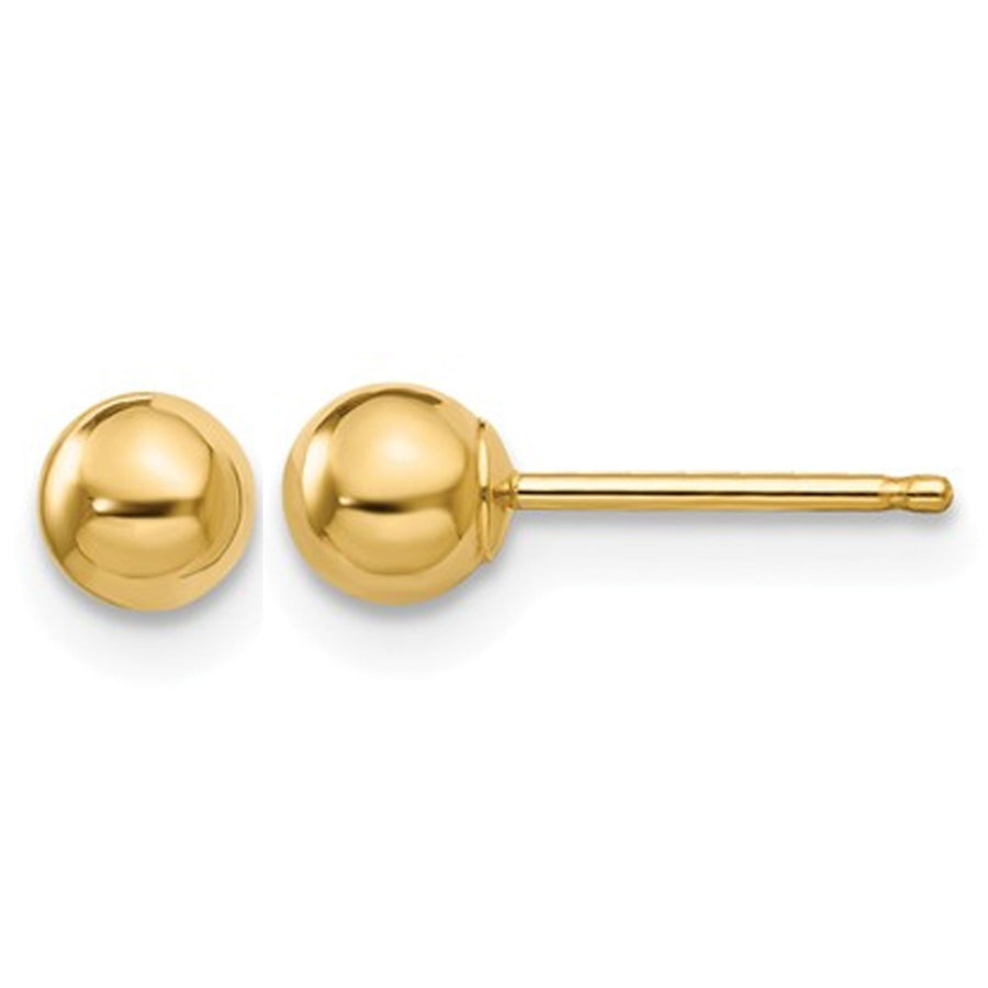 14K Yellow Gold Button Ball Stud Earrings in (4mm) Image 1