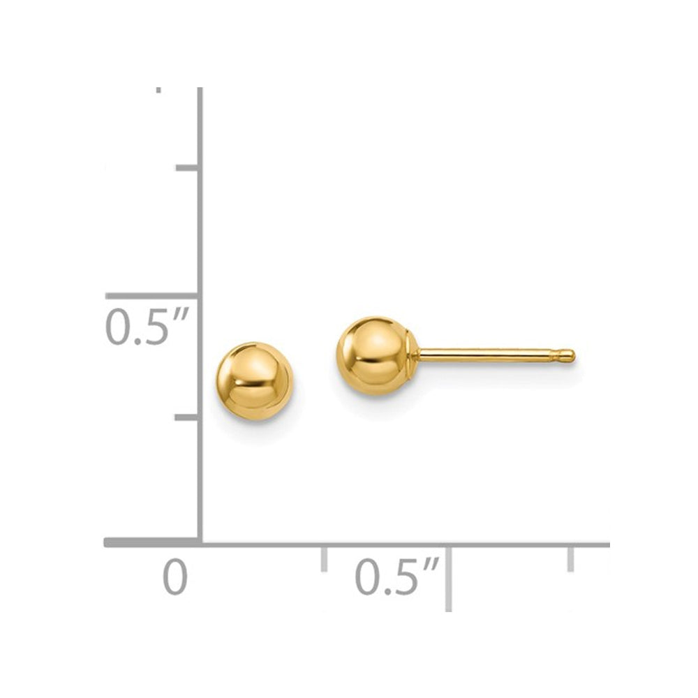 14K Yellow Gold Button Ball Stud Earrings in (4mm) Image 3