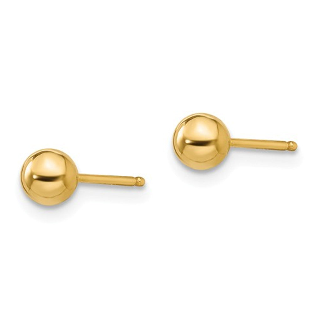 14K Yellow Gold Button Ball Stud Earrings in (4mm) Image 4