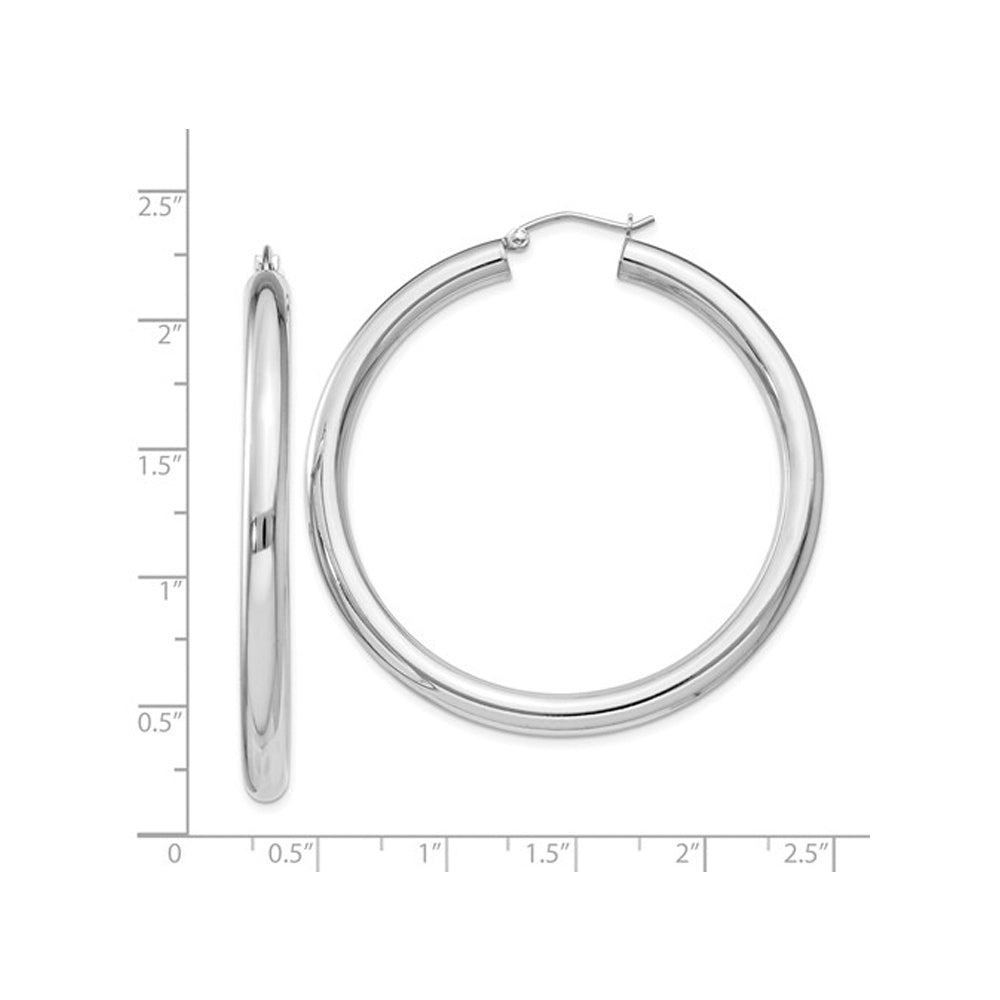 Large Hoop Earrings in Sterling Silver 2 Inch (4.0mm) Image 3