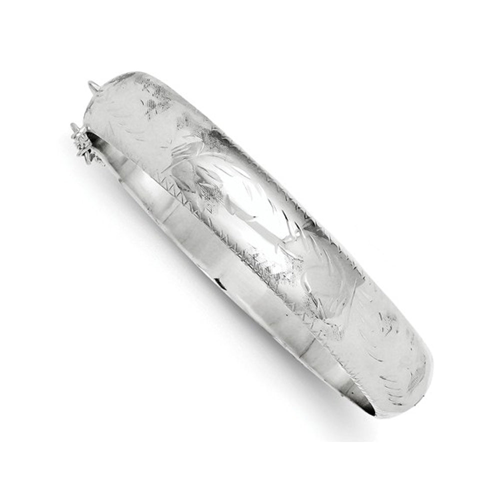 Sterling Silver Rhodium Plated Fancy Hinged Bangle (12.0mm) Image 2