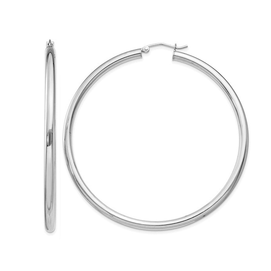 Extra Large Hoop Earrings in Sterling Silver 2 1/2 Inch (3.0mm) Image 1