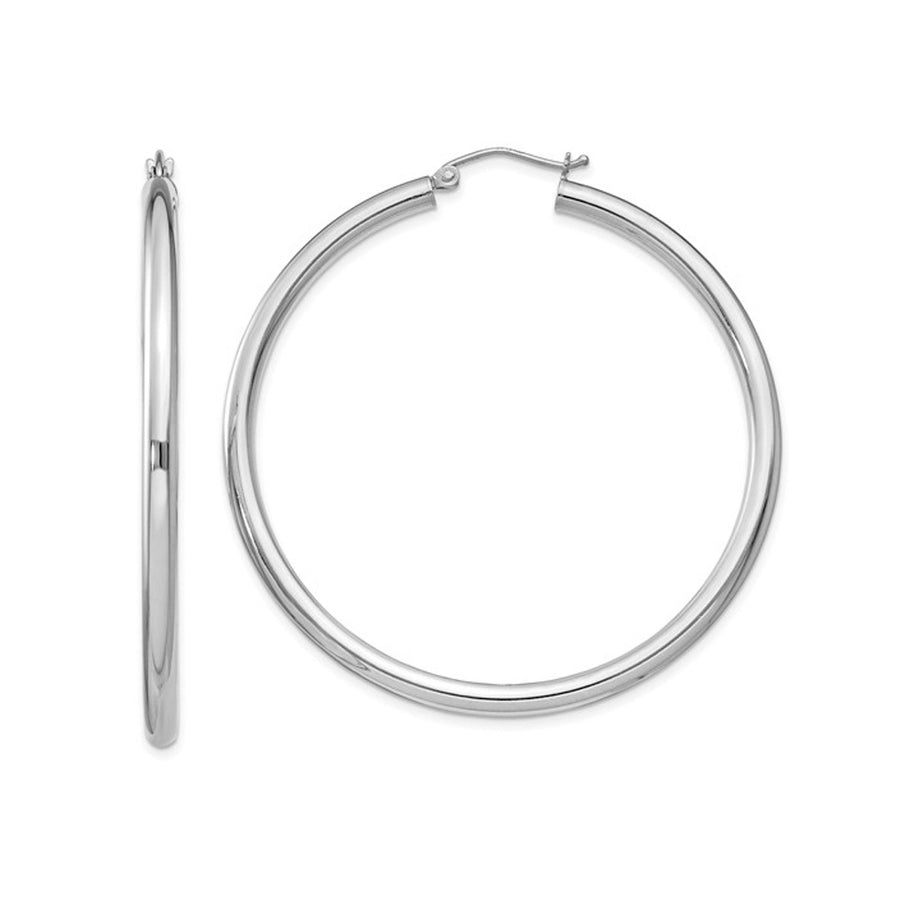 Large Hoop Earrings in Sterling Silver 2 Inch (3.0mm) Image 1