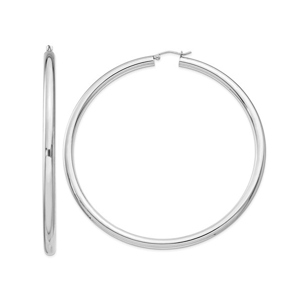 Sterling Silver Jumbo Hoop Earrings 3 Inch (4.0mm thick) Image 1