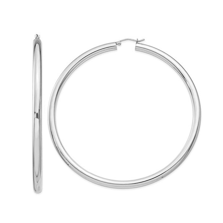 Sterling Silver Jumbo Hoop Earrings 3 Inch (4.0mm thick) Image 1