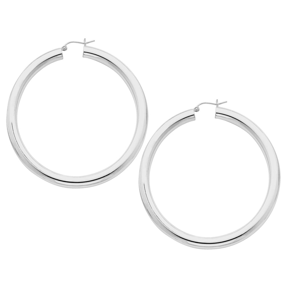 Extra Large Hoop Earrings in Sterling Silver 2 1/2 Inch (5.0mm) Image 2