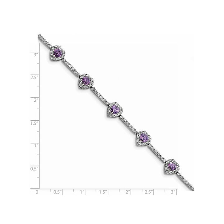 Synthetic Amethyst and Synthetic Cubic Zirconia (CZ) Heart Bracelet in Sterling Silver Image 3